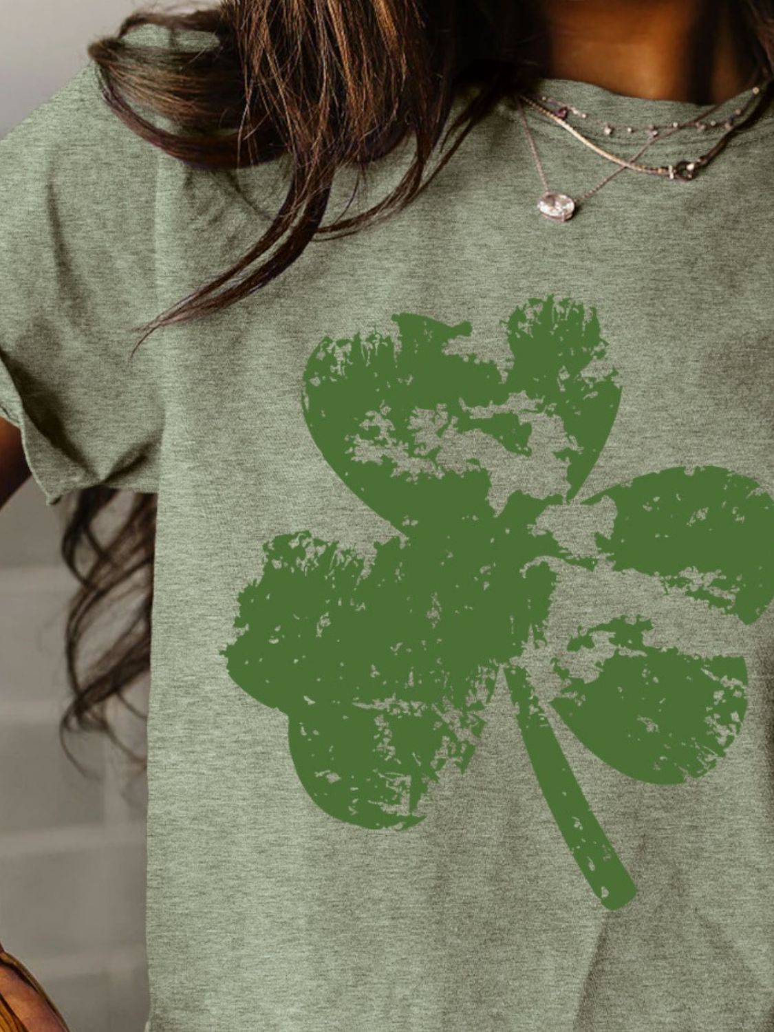 Full Size Lucky Clover Round Neck Short Sleeve T-Shirt