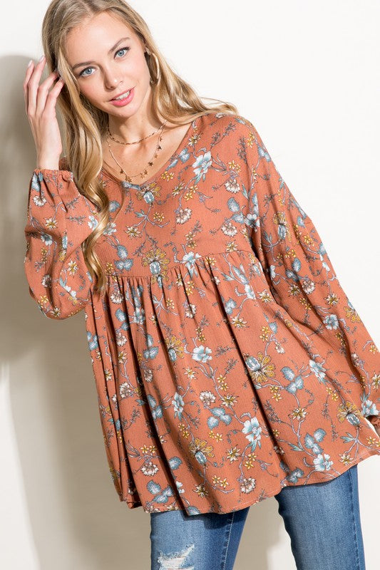 FLORAL WOVEN BABY DOLL TOP