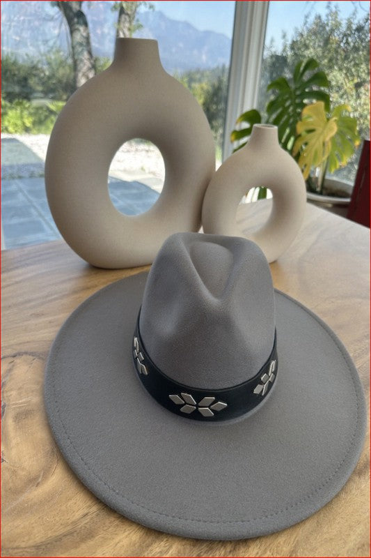 Structured wide brim Fedora with Embellishment