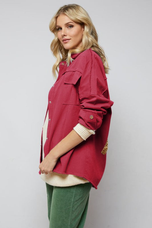 SEQUIN LONG SLEEVE BUTTON DOWN JACKETS