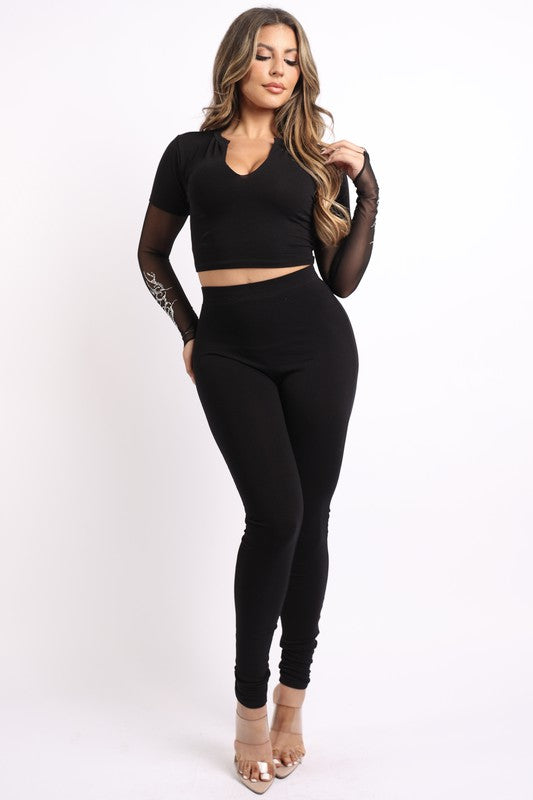 Mesh Contrast Top and Leggings