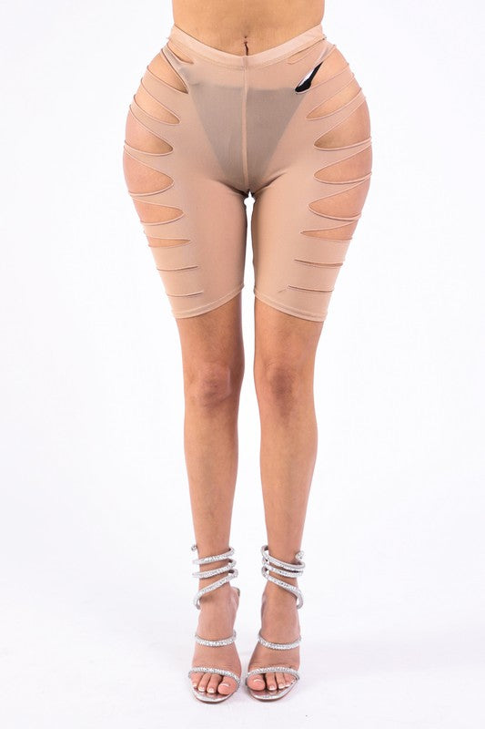 Laser Cut Power Mesh Shorts