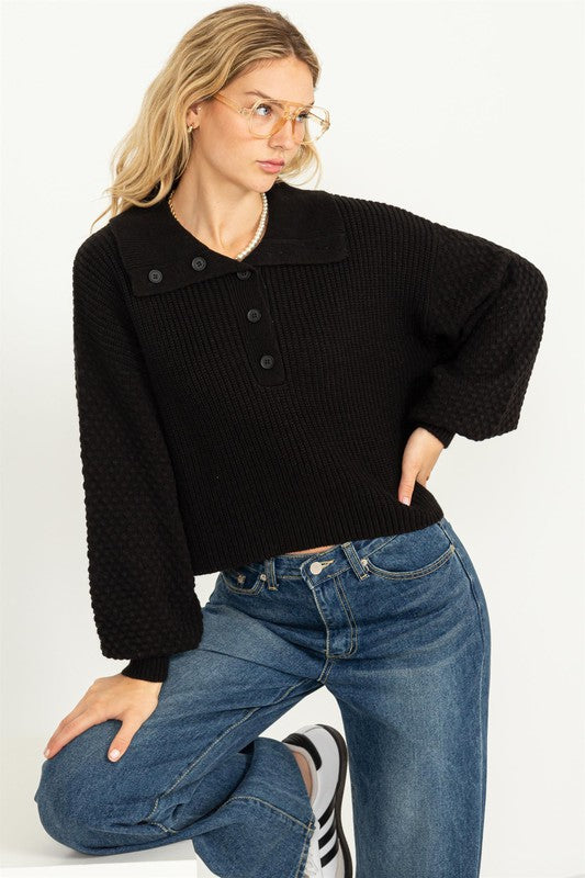 Instant Winner Wide Collar Button Front Sweater