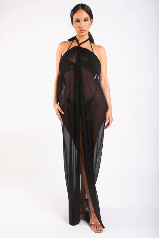 Haltered front slit maxi coverup