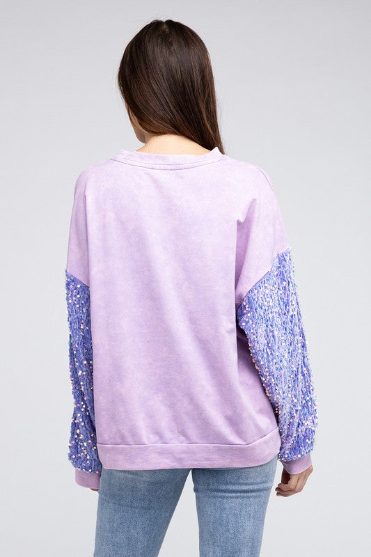 Velvet Sequin Sleeve Mineral Washed Top