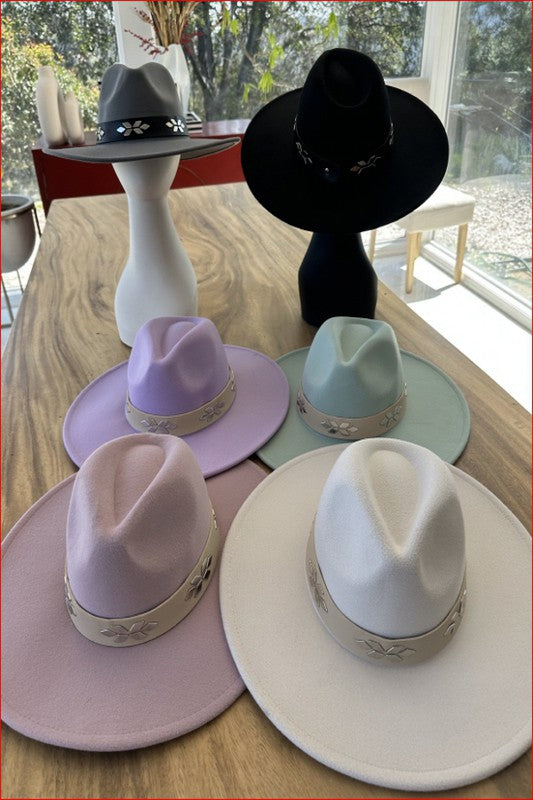 Structured wide brim Fedora with Embellishment