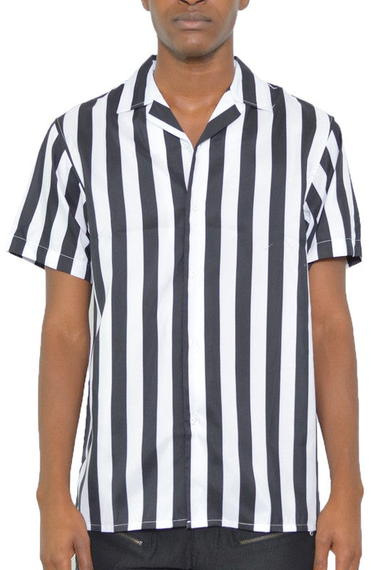 Men's Short Sleeve Striped Button Down Print Shirt