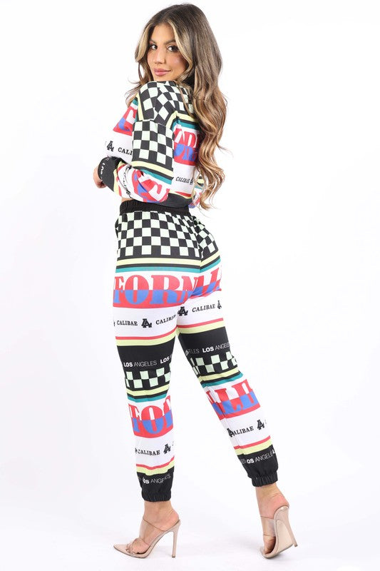 Cali Love Printed Crop Top And Jogger Pants