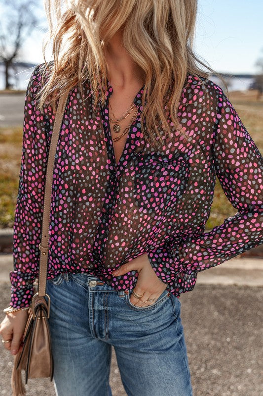 Wine Polka Dot Printed Buttoned Casual Shirt