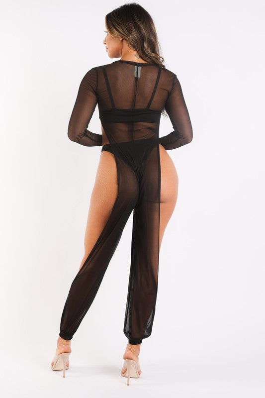 Mesh coverup jumpsuit