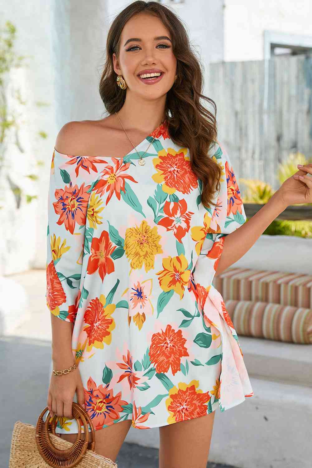 Floral V-Neck Tunic Blouse