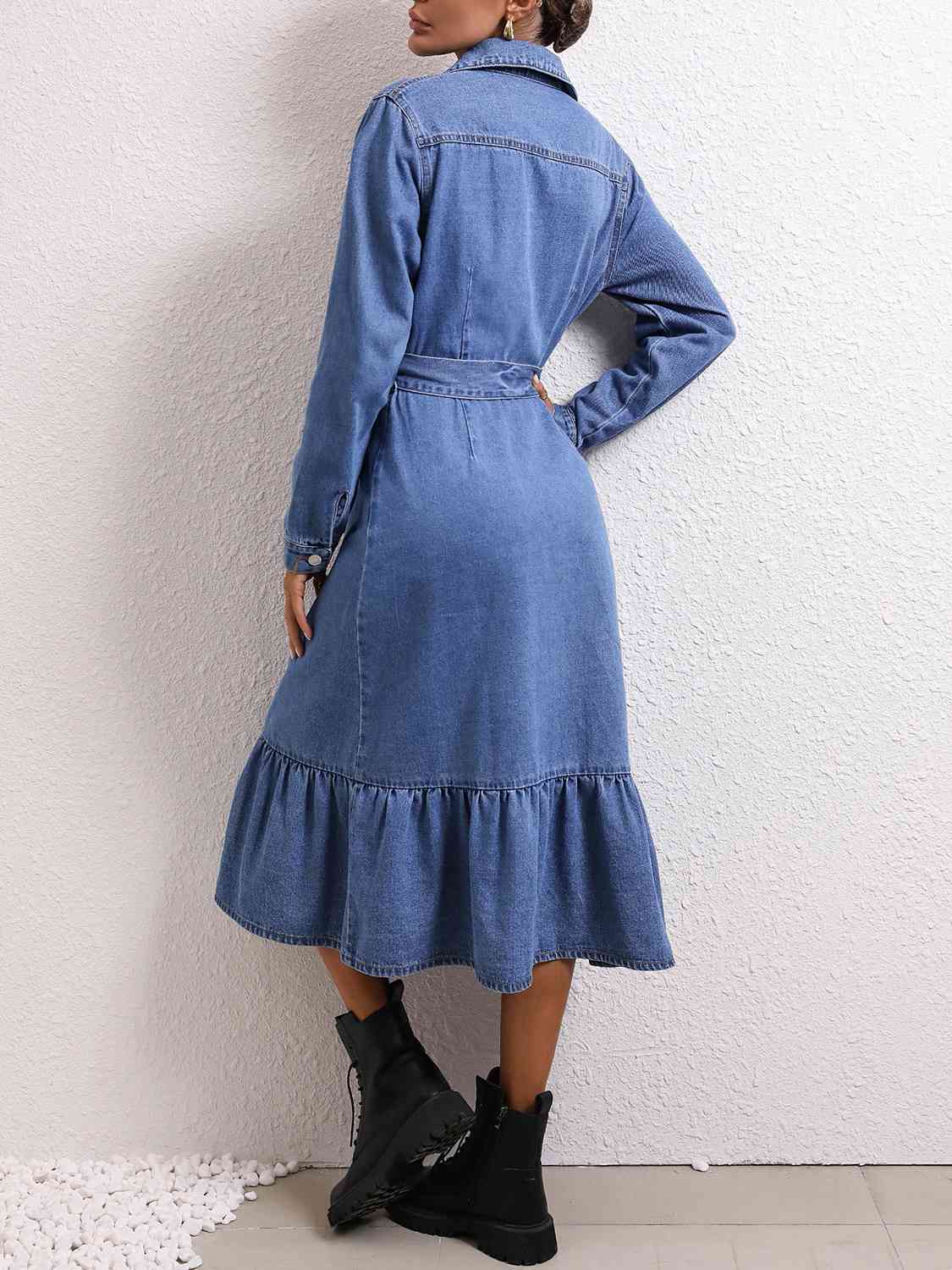 Collared Neck Button Down Denim Dress