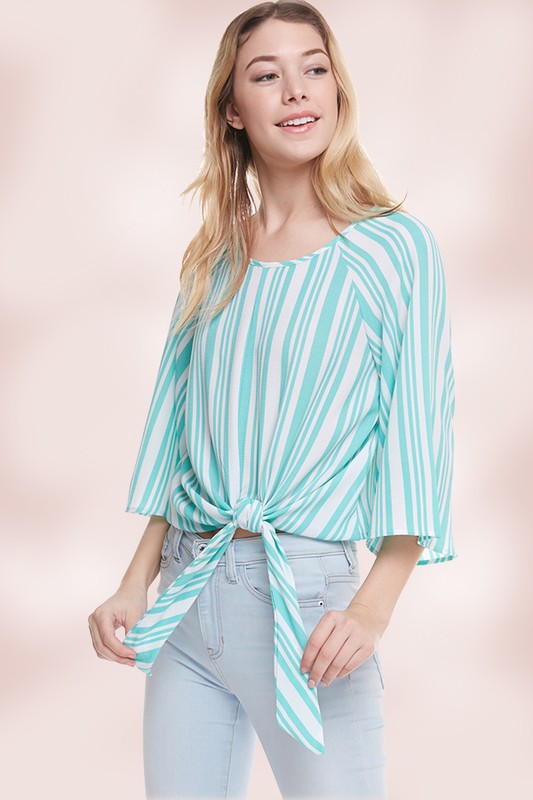 Stripe Tie Front Top Long Sleeve Blouse top