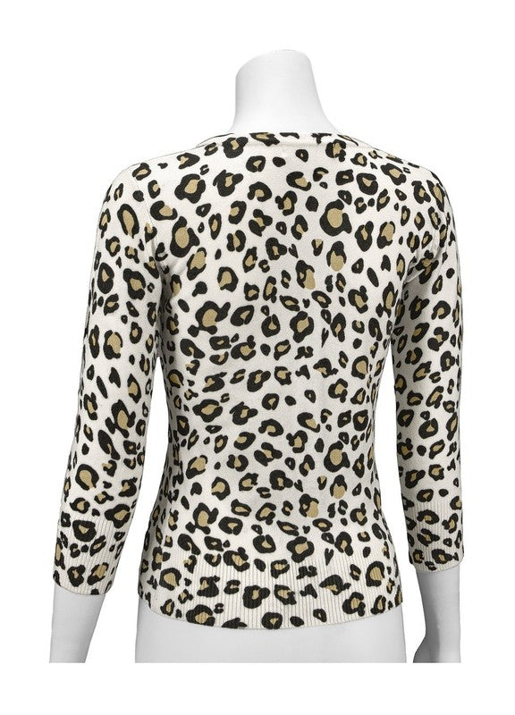 Leopard Print V Neck 12gg Sweater Cardigan