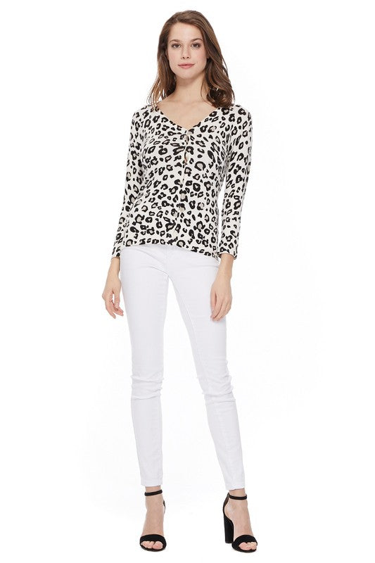 Leopard Print V Neck 12gg Sweater Cardigan