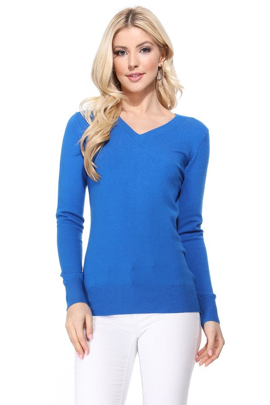 Women's Long Sleeve V Neck Pulll Over Sweater Top