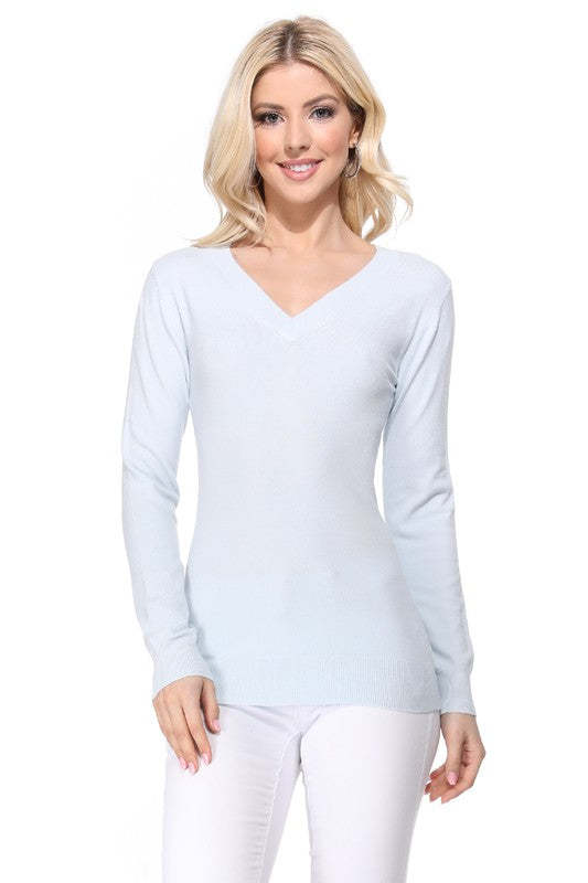 Women's Long Sleeve V Neck Pulll Over Sweater Top