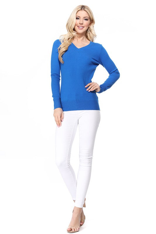 Women's Long Sleeve V Neck Pulll Over Sweater Top