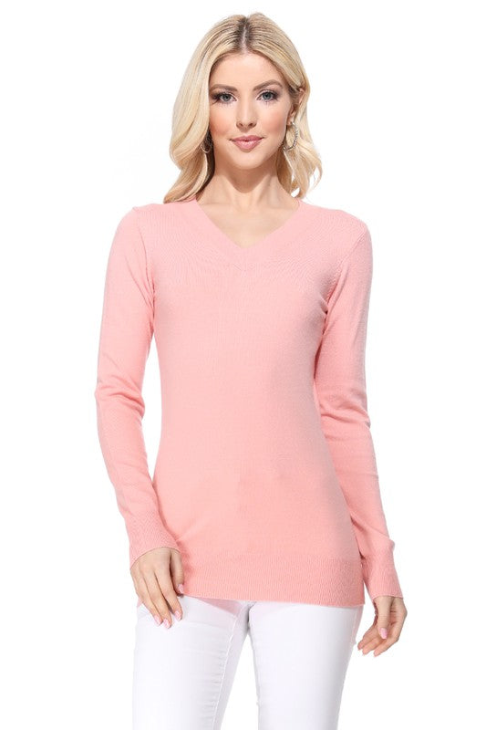 Women's Long Sleeve V Neck Pulll Over Sweater Top