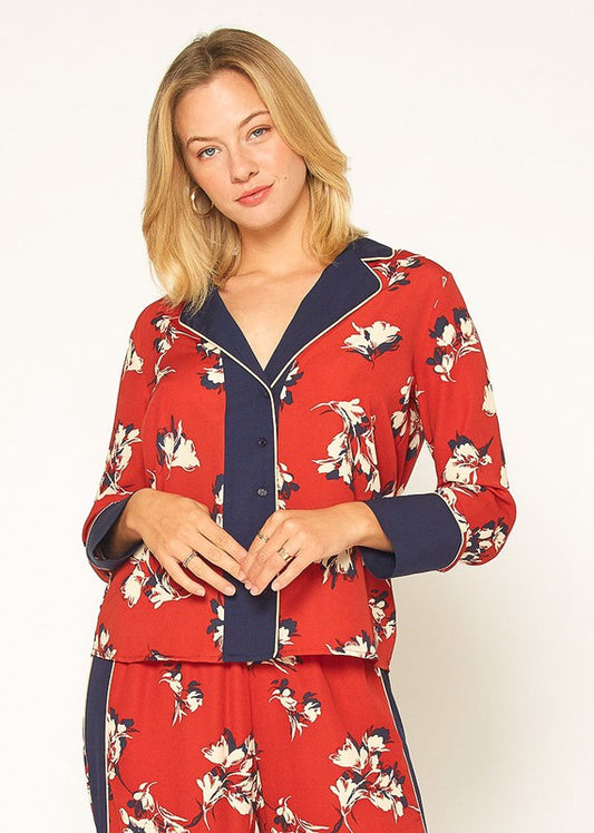 FLORAL PAJAMA BLOUSE XS XL