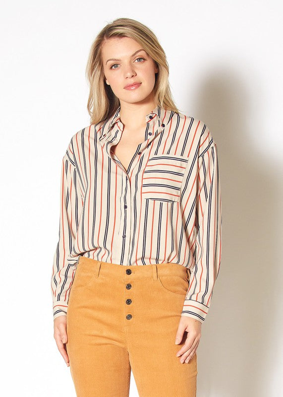 BUTTON UP MULTI STRIPE SHIRT XS XL