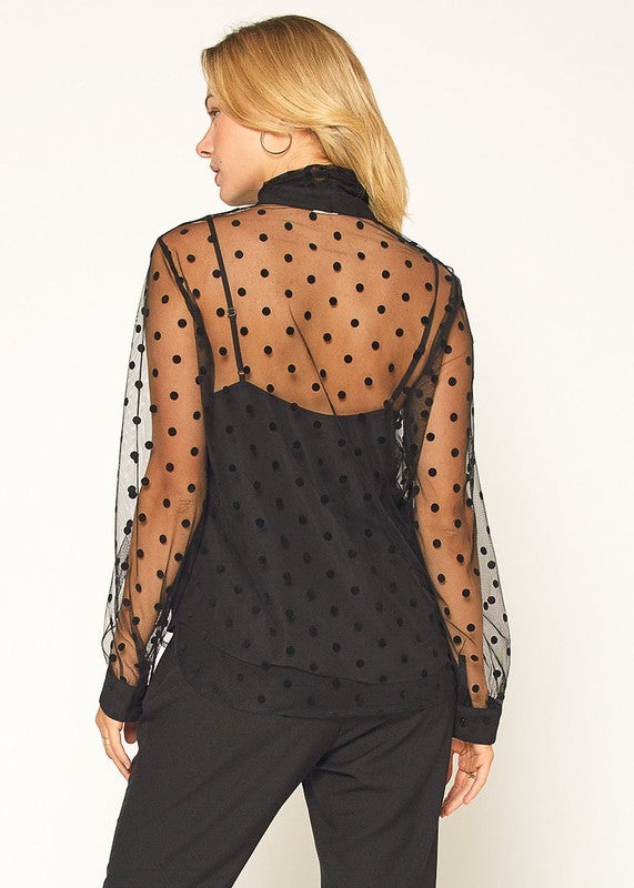 POLKA DOT MESH BLOUSE XS XL