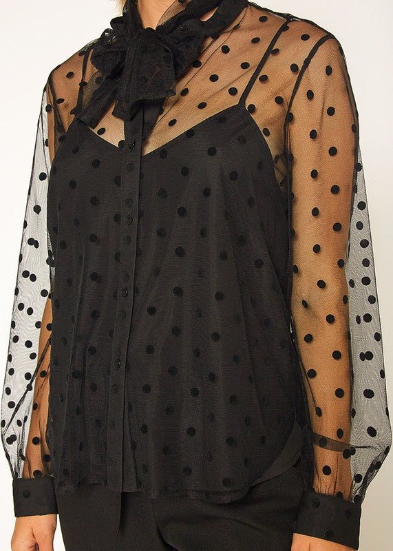 POLKA DOT MESH BLOUSE XS XL