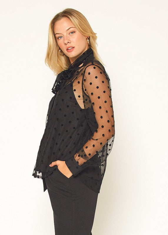 POLKA DOT MESH BLOUSE XS XL