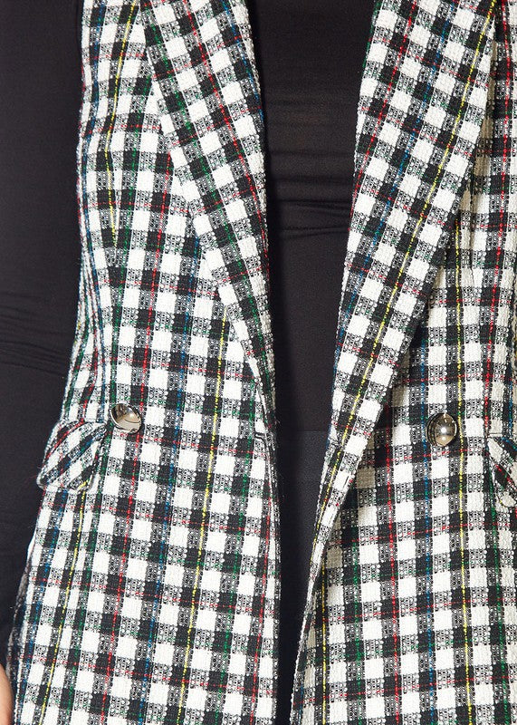 Boucle Plaid Tweed Longline Vest in XS XL