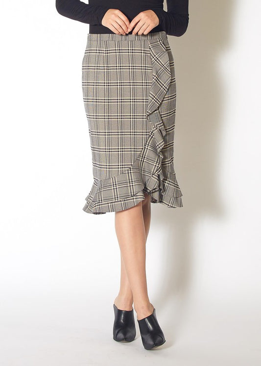 Waterfall Ruffle Trimmed Pencil Skirt XS XL