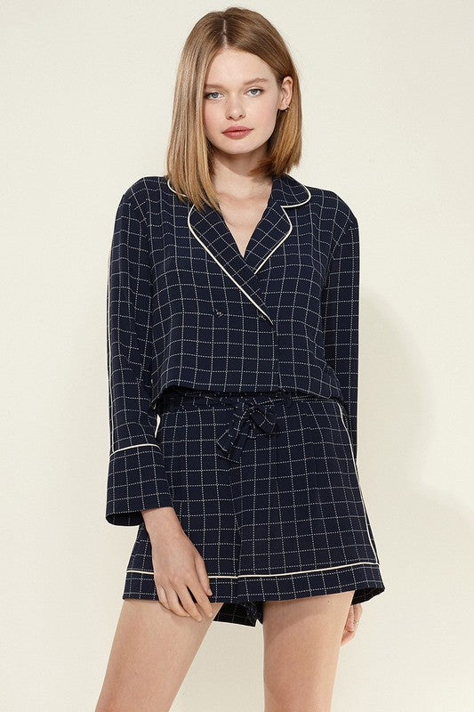 Grid Print Pajama Blouse