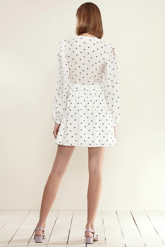 Triangle Print Long Sleeve V Neck Dress