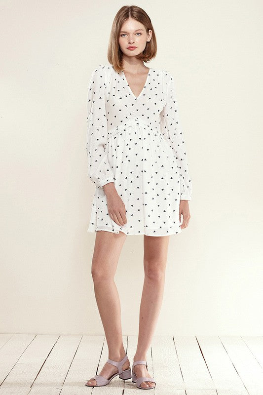 Triangle Print Long Sleeve V Neck Dress