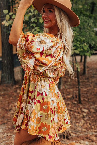 Floral Square Neck Mini Dress