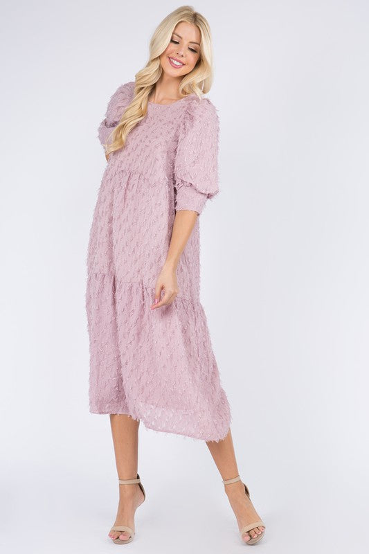 Puff Sleeve Lined Midi Dress