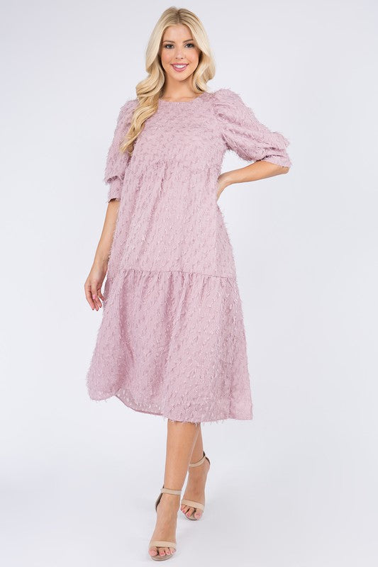 Puff Sleeve Lined Midi Dress