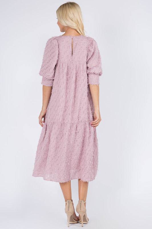 Puff Sleeve Lined Midi Dress