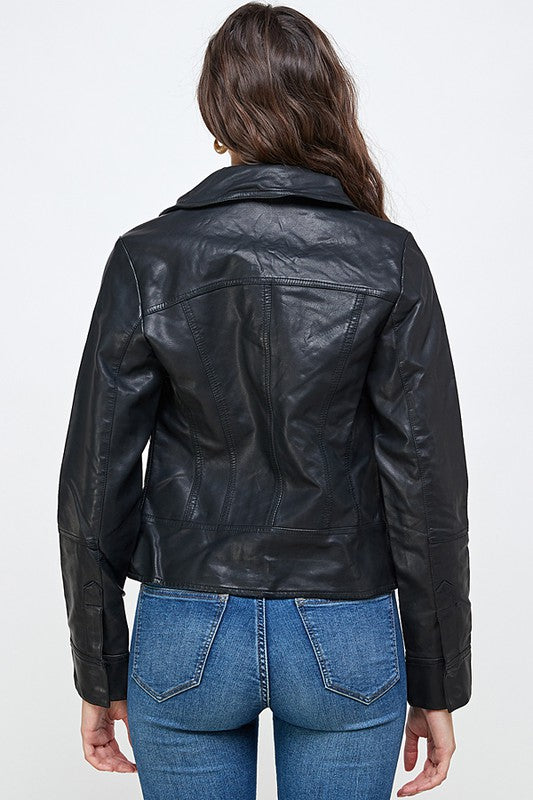 Moto Jacket Buckle Vegan Leather Biker Jacket