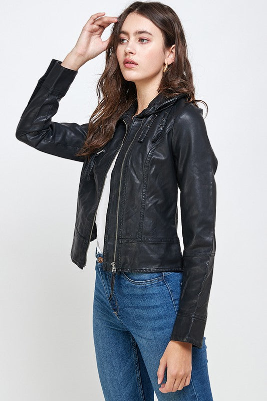 Moto Jacket Buckle Vegan Leather Biker Jacket