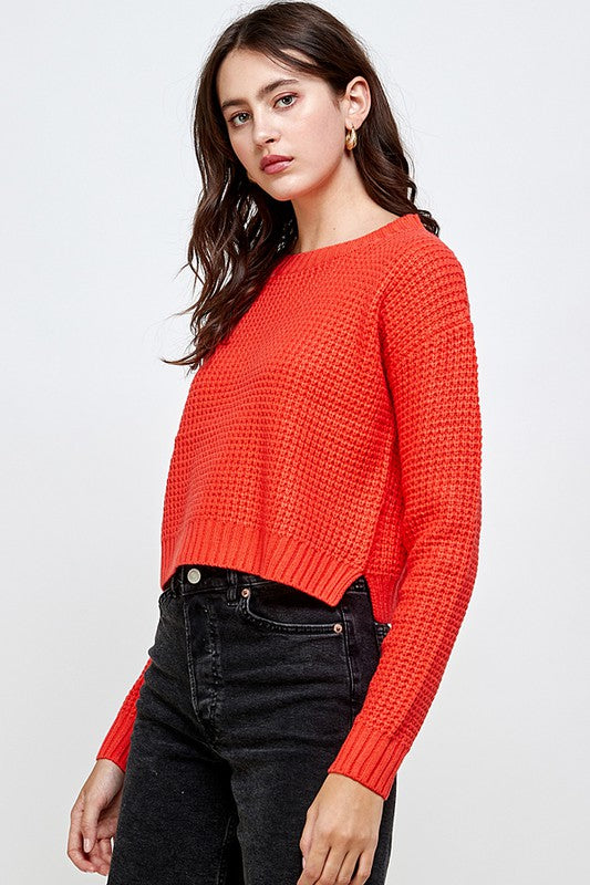 Waffle Knitted Cropped Sweater Top