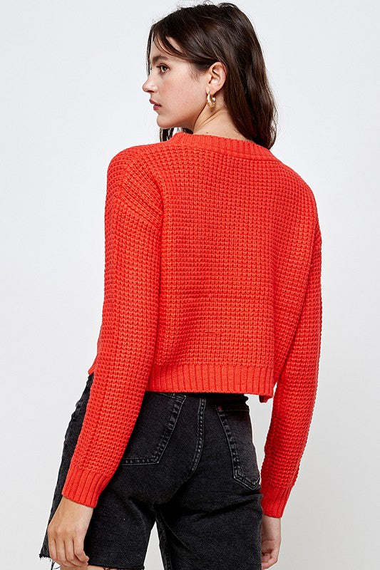 Waffle Knitted Cropped Sweater Top