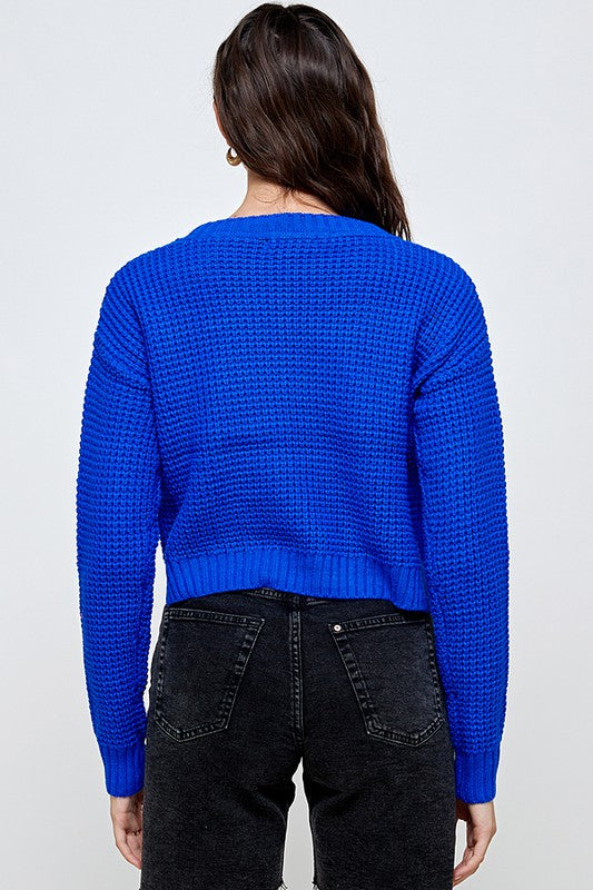 Waffle Knitted Cropped Sweater Top