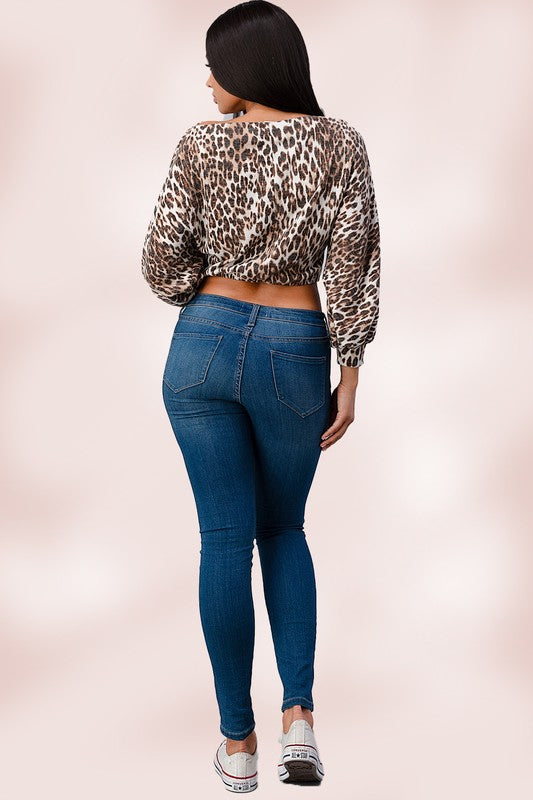 Blushed Knit Leopard Dolman Blouse Top