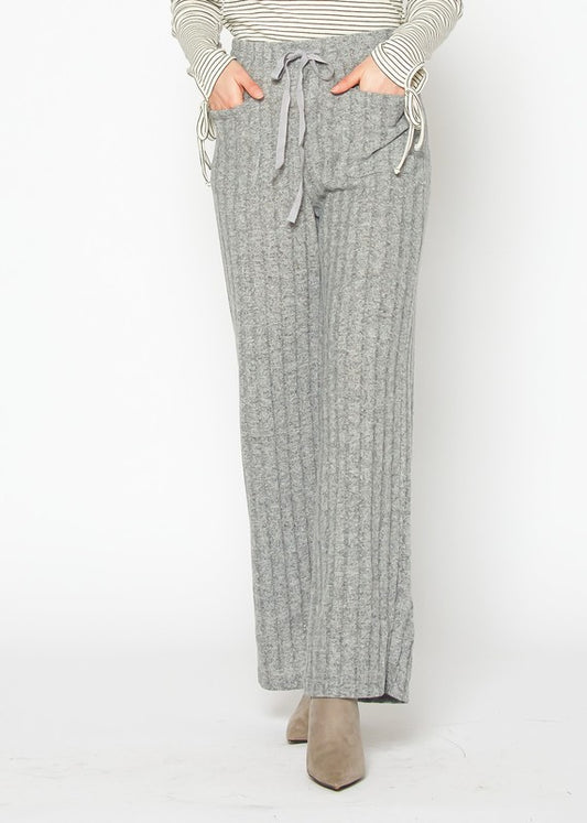 High Waist Ribbed Knit Straight Pants XS XL