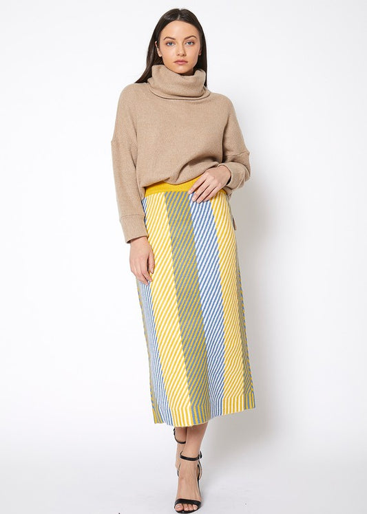 Multi Stripe Knit Midi Skirt