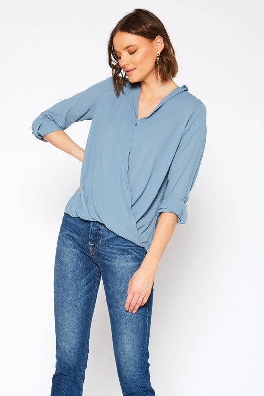 WRAP TAB SLEEVE BLOUSE IN XS XL