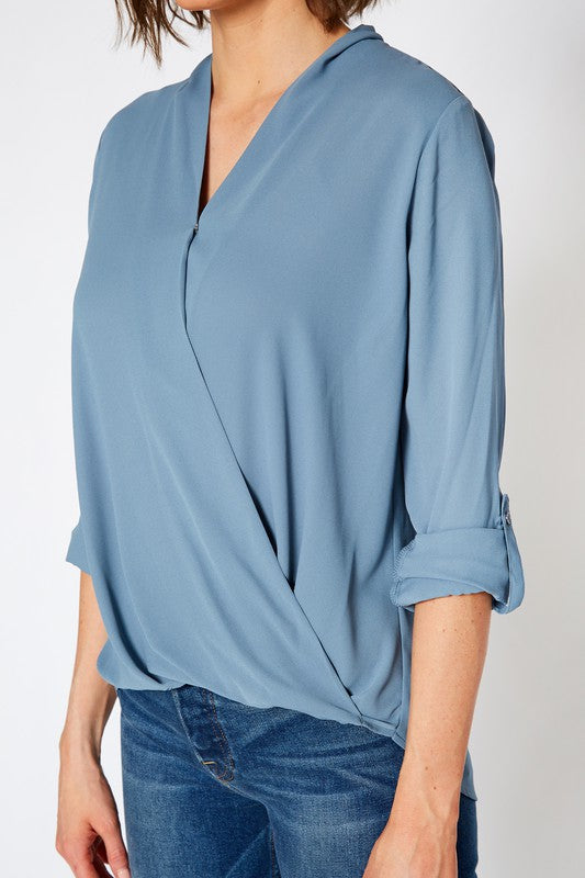 WRAP TAB SLEEVE BLOUSE IN XS XL