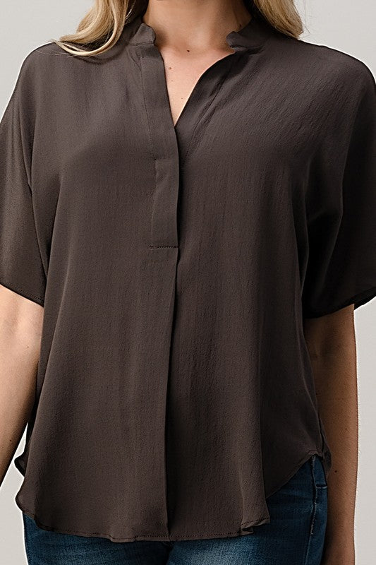 Dolman Sleeve Silk Solid Blouse Top