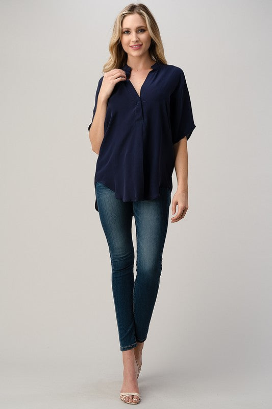 Dolman Sleeve Silk Solid Blouse Top