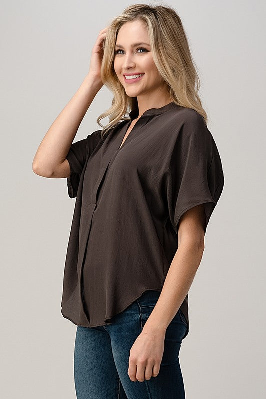 Dolman Sleeve Silk Solid Blouse Top